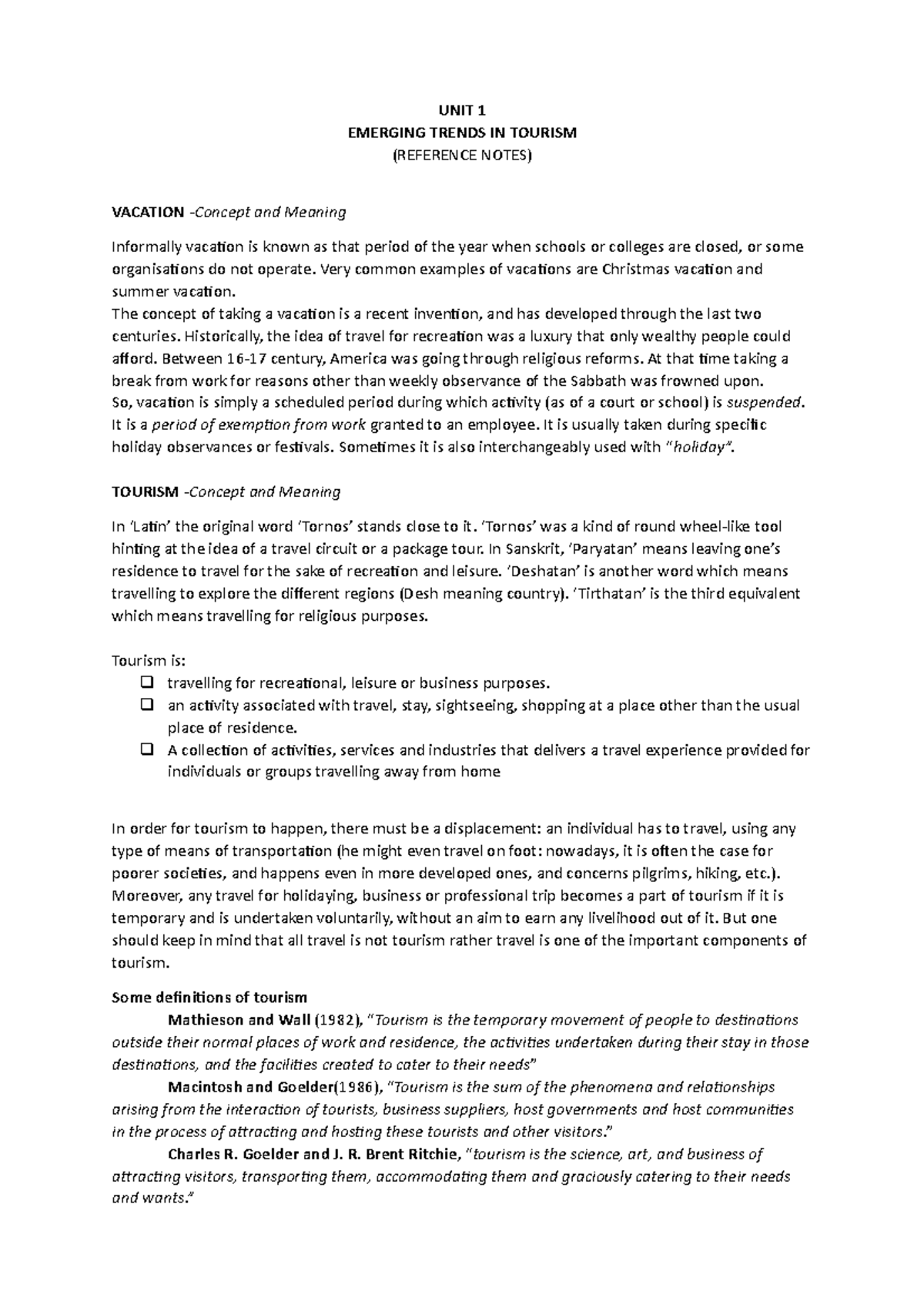 UNIT 1 - ppt - UNIT 1 EMERGING TRENDS IN TOURISM (REFERENCE NOTES ...