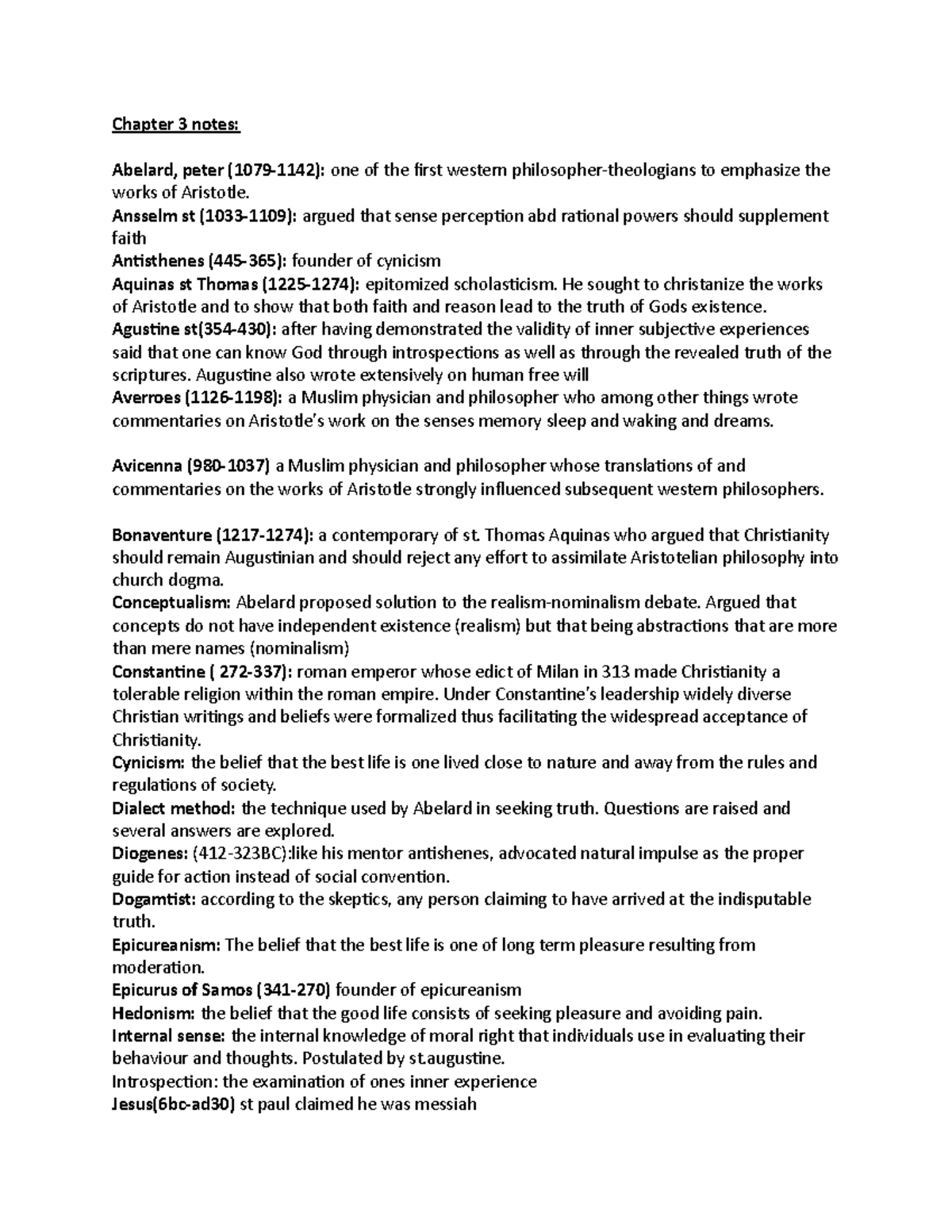 Psych ch 3 notes - Chapter 3 notes: Abelard, peter (1079-1142): one of ...