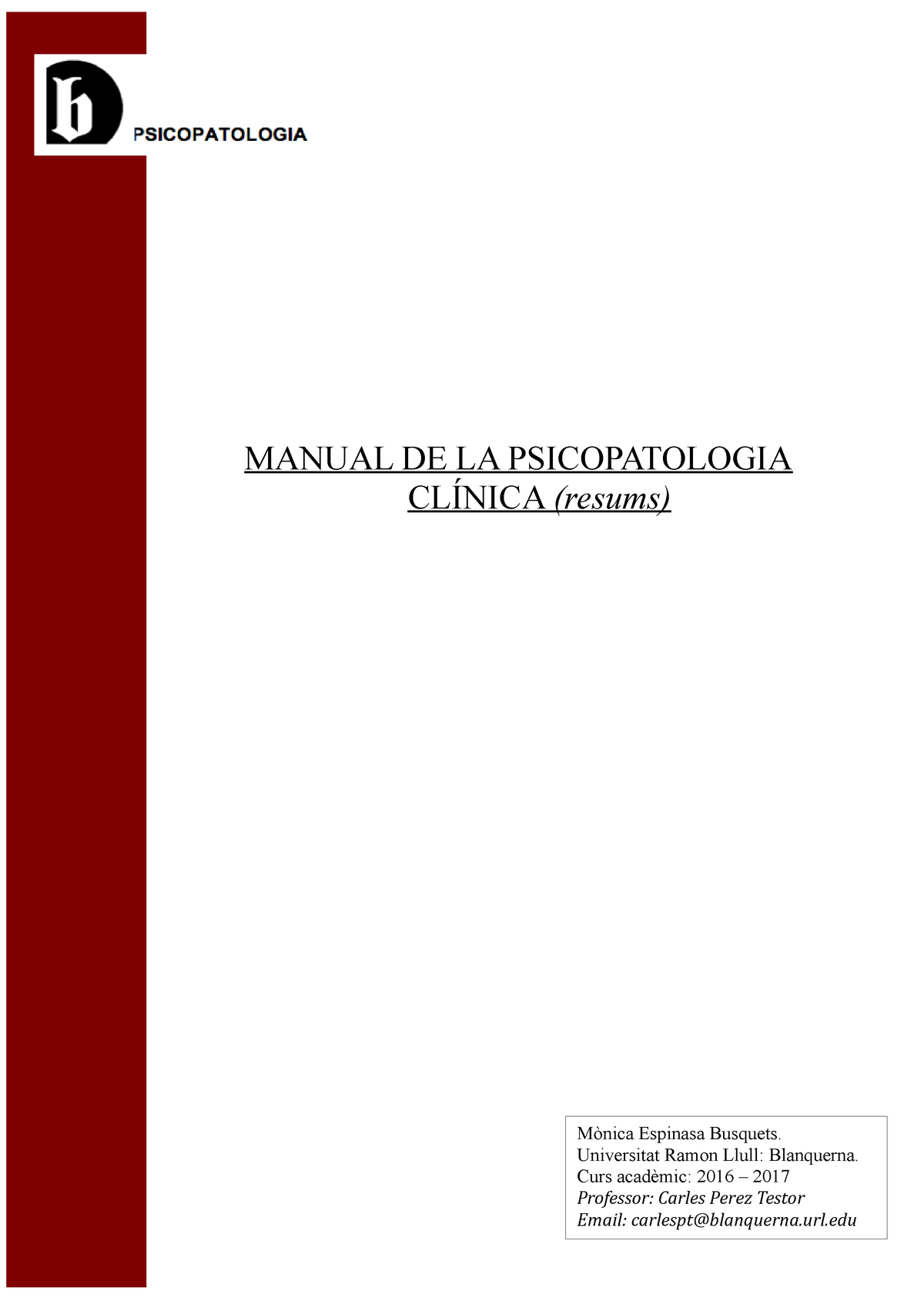 Manual De Psicopatologia Clínica Resum Manual De La Psicopatologia ClÍnica Resums Mònica 2531