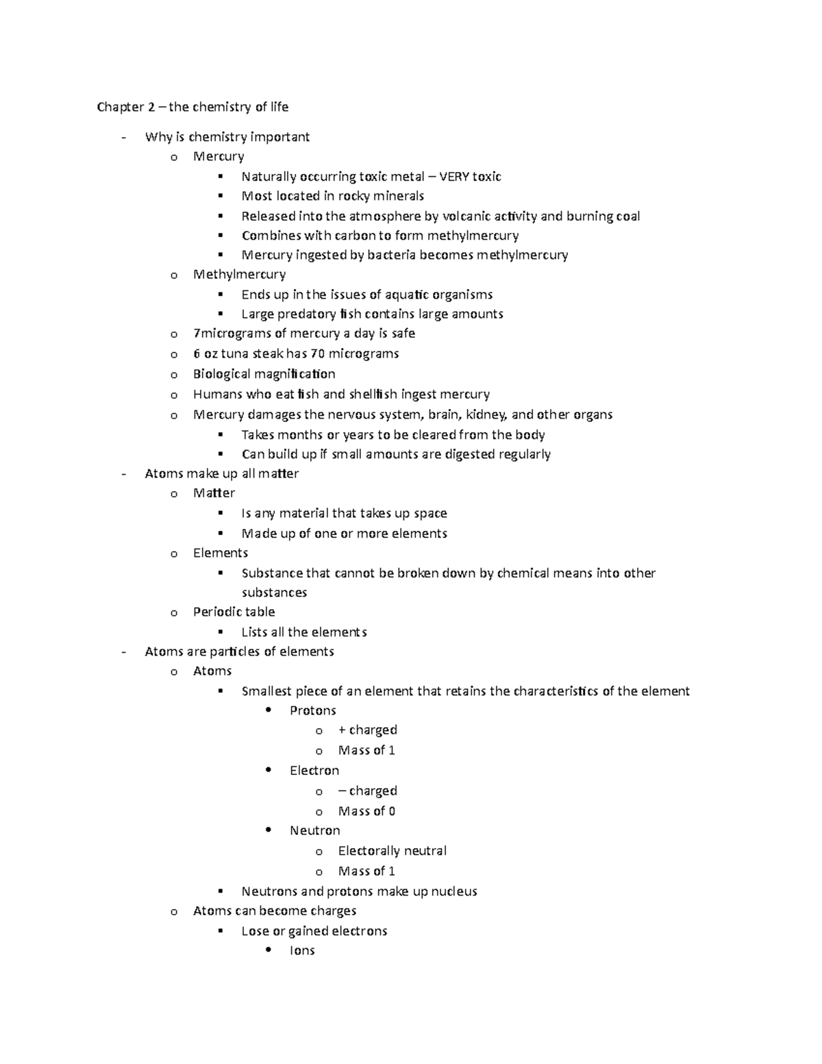 Bio 110 - Chapter 2 The chemistry of life - Chapter 2 – the chemistry ...