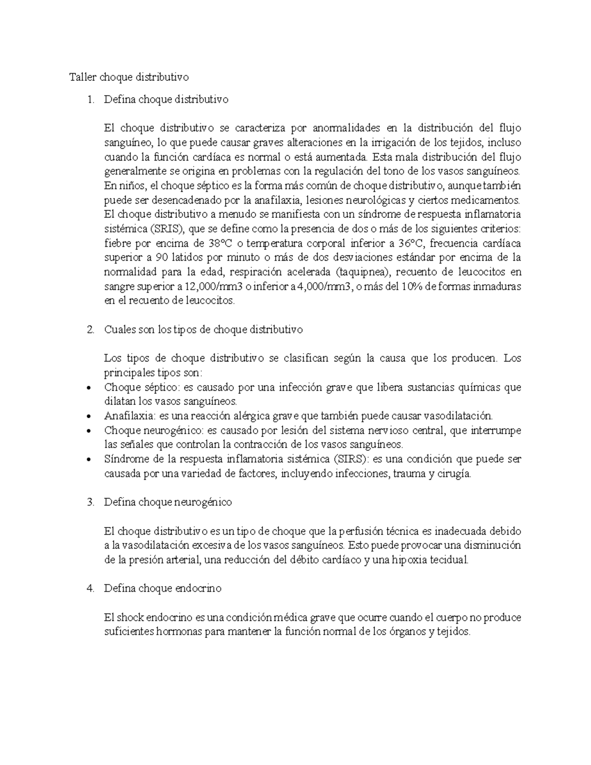 Taller choque distributivo Taller choque distributivo Defina choque