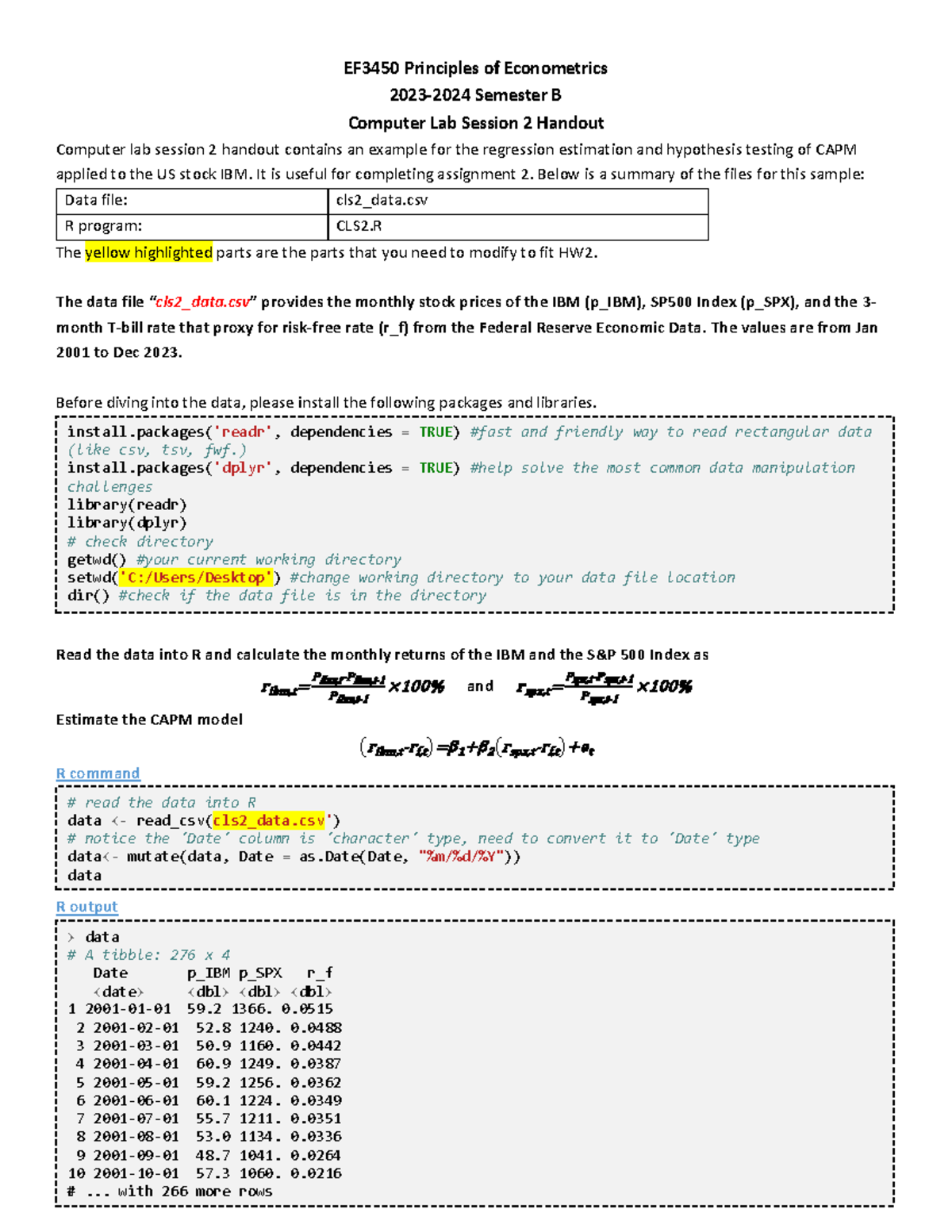 CLS2 Handout 20240111 - EF3450 Principles Of Econometrics 2023 - 2024 ...