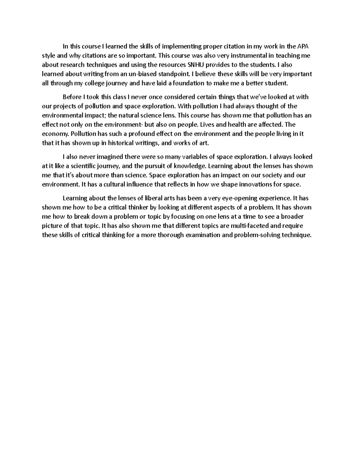 IDS 100 reflection short response paper - In this course I learned the ...