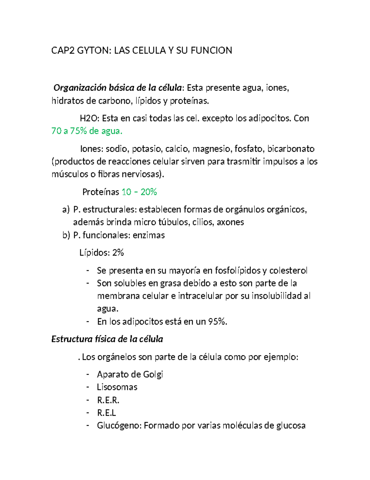 CAP2 Gyton - Resumen capitulo 2 de Guyton - CAP2 GYTON: LAS CELULA Y SU ...