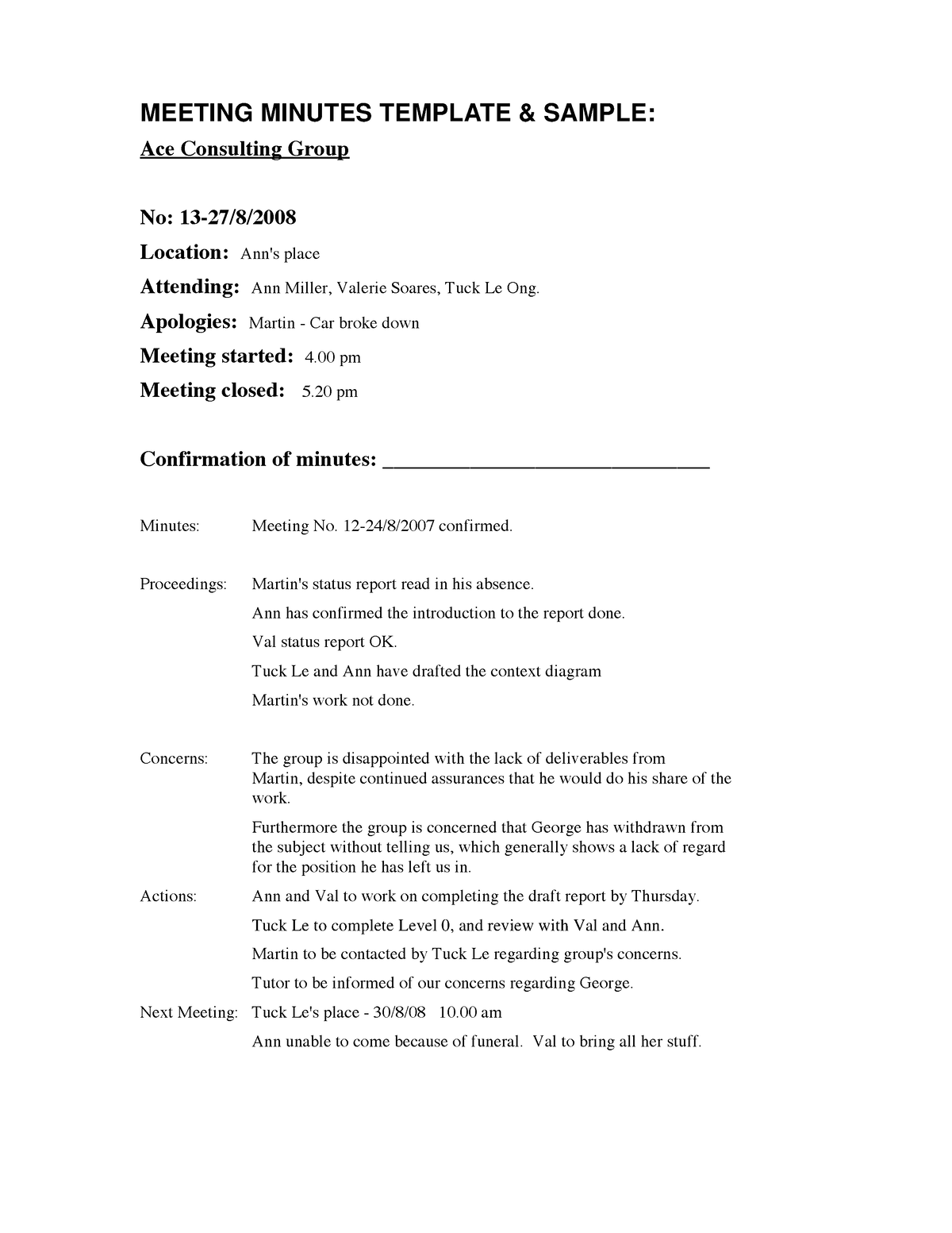 Meeting-minutes-sample - MEETING MINUTES TEMPLATE & SAMPLE: Ace ...