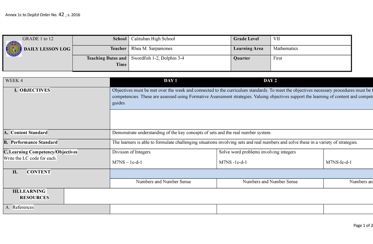 G7 Q1 WEEK 04 - Lesson Guide - GRADE 1 to 12 DAILY LESSON LOG School ...