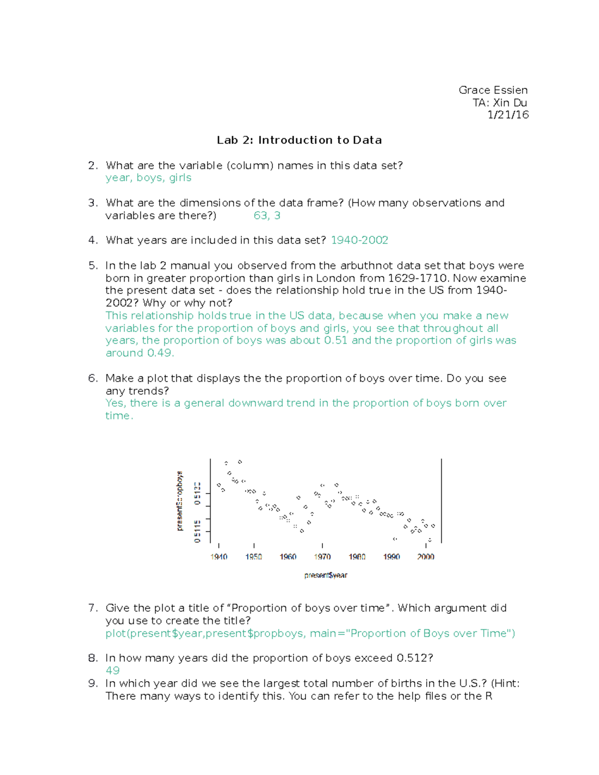 Lab 2 (1-22) - qtm lab assignment - Grace Essien TA: Xin Du Lab 2 ...