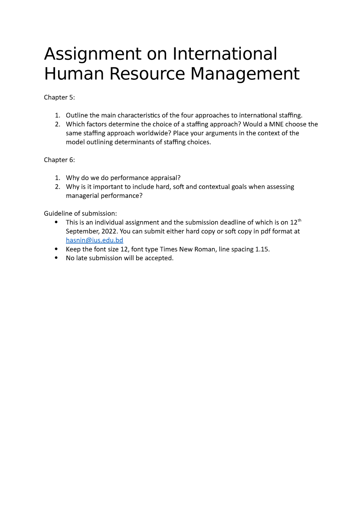 international human resource management assignment