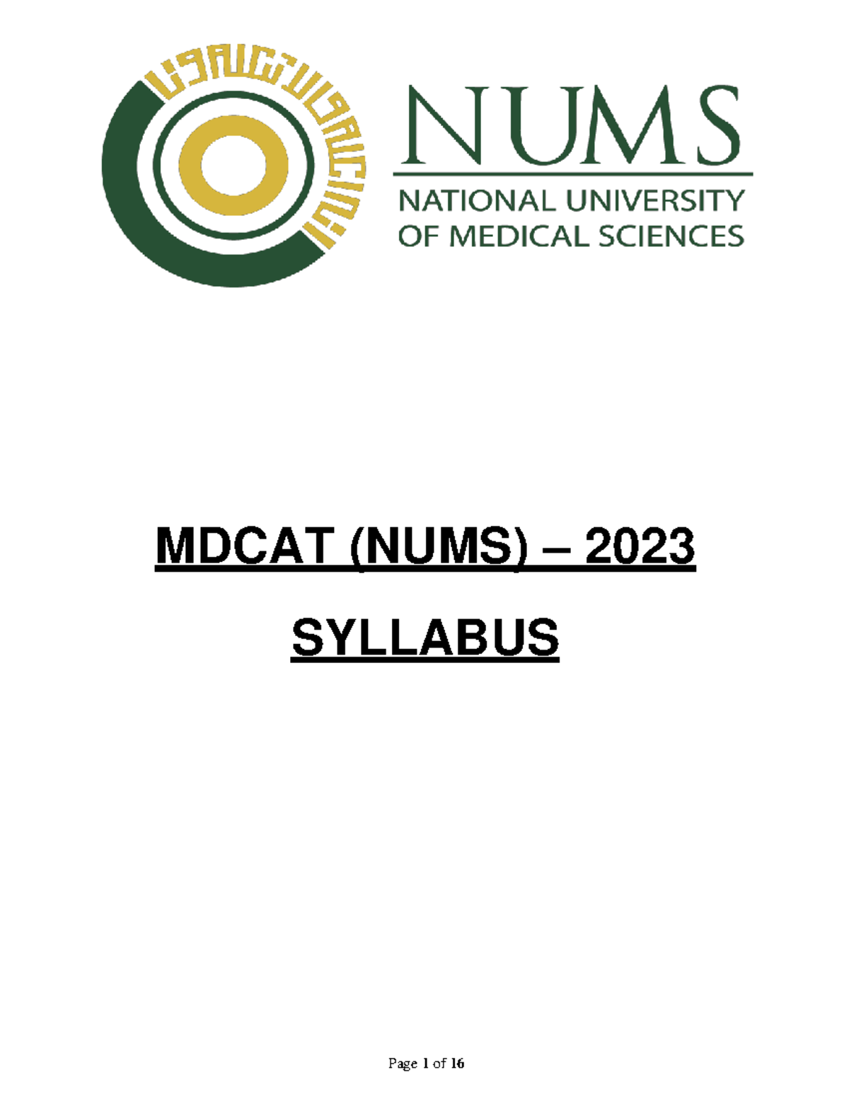 Syllabus Mdcat Nums Mdcat Nums Syllabus