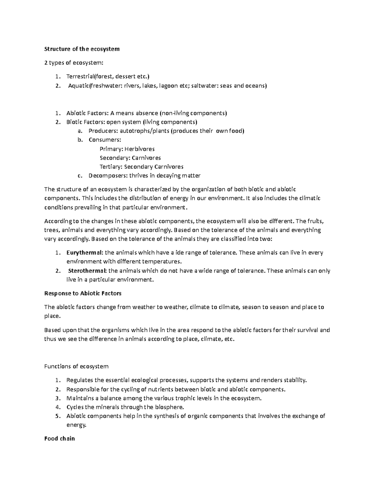 Ecologynotes - Notes and Lecture Notes - Structure of the ecosystem 2 ...