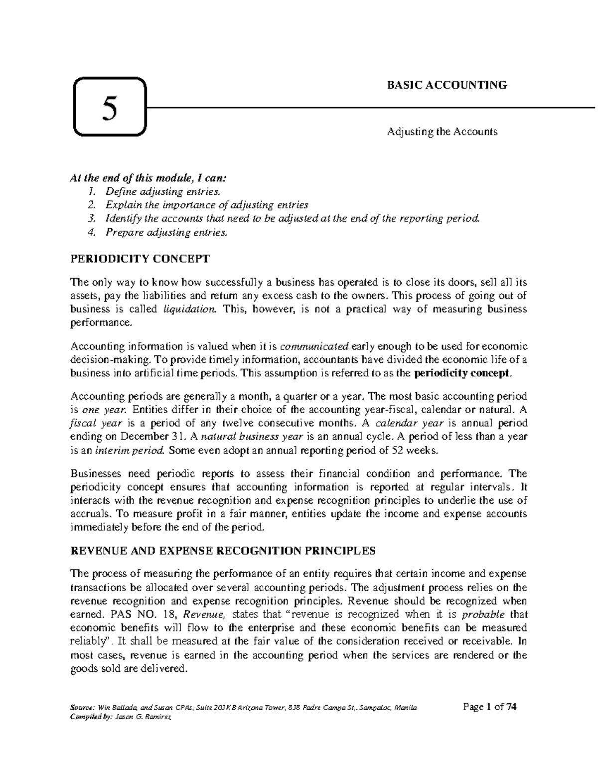 Basic Accounting Notes - Source: Win Ballada, and Susan CPAs, Suite ...