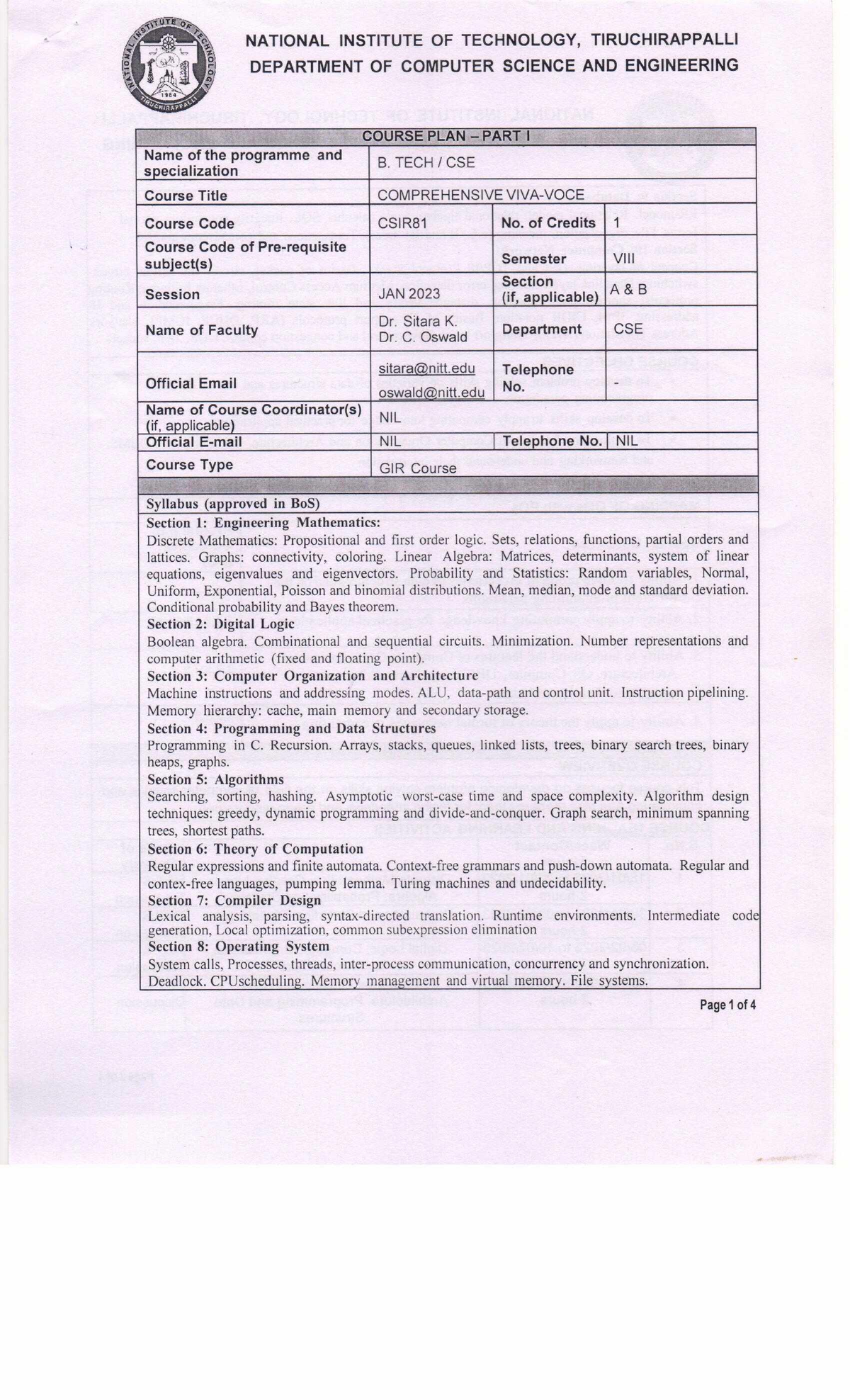 CSIR81 Comprehensive Viva Voce Section A&B - OF NATIONAL INSTITUTE OF ...
