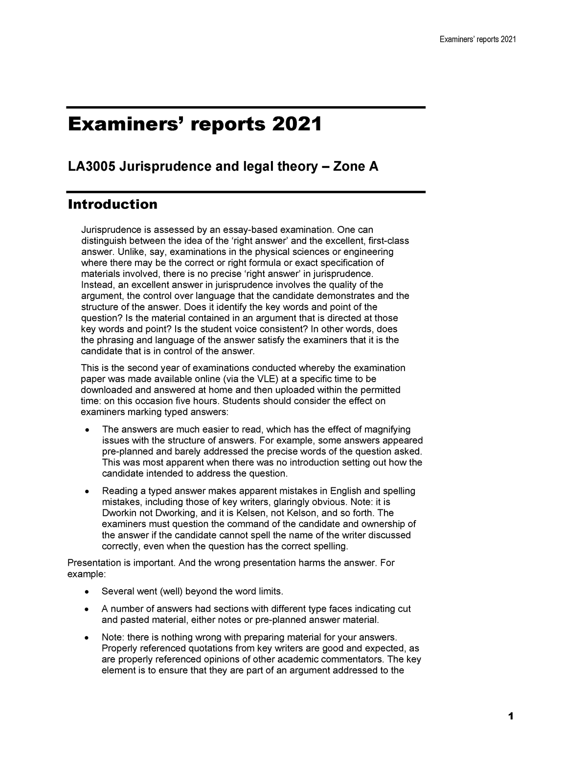 Jurisprudence Report 2021 A - Examiners’ Reports 2021 Examiners ...