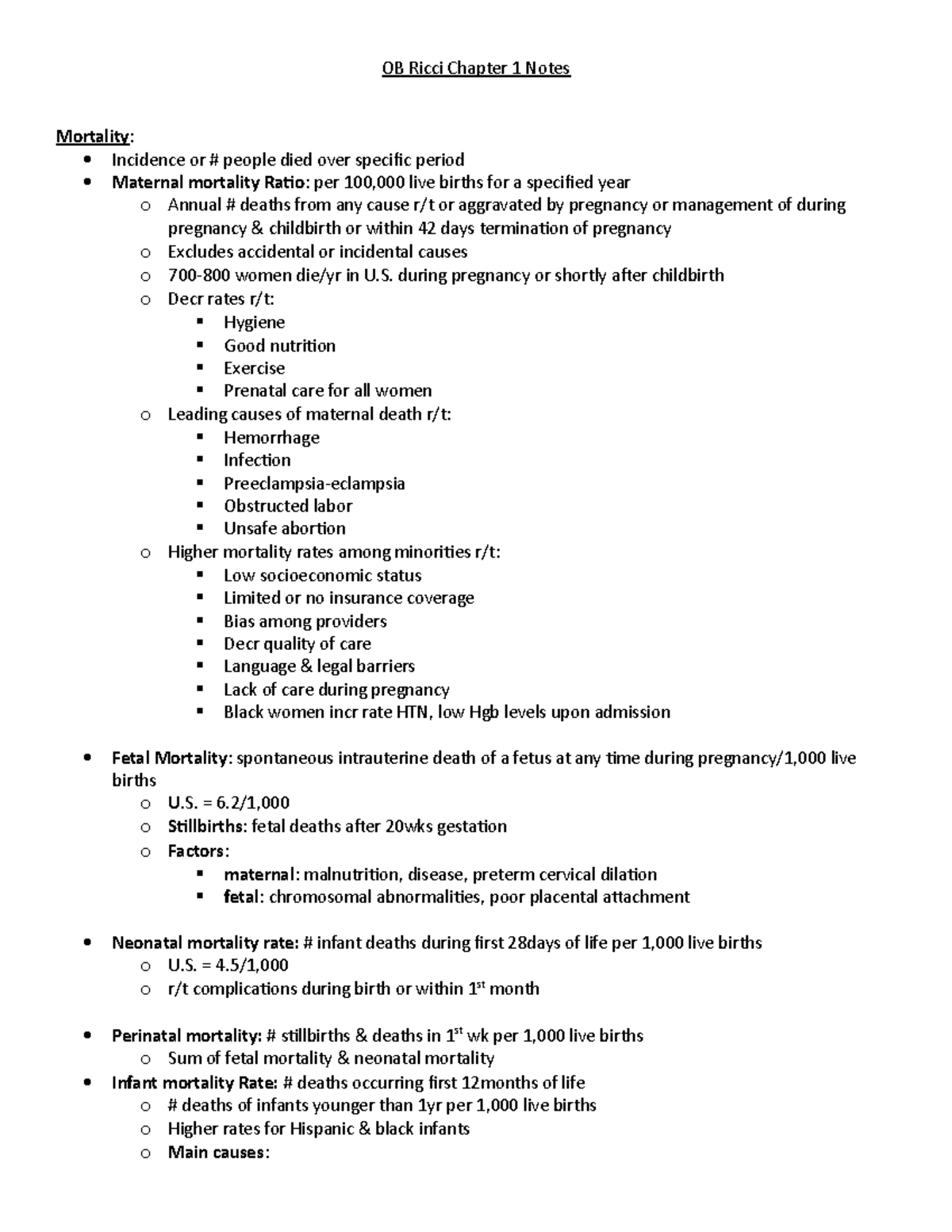OB Ricci Chapter 1 Notes - OB Ricci Chapter 1 Notes Mortality ...