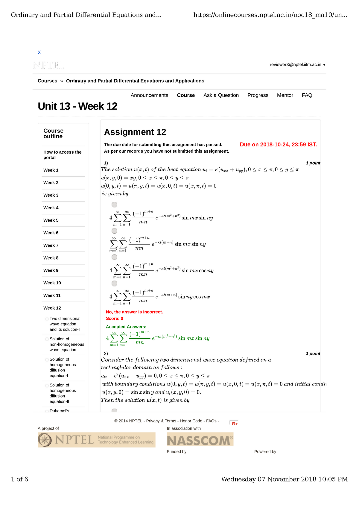 Noc Assignment X Courses Ordinary And Partial Differential Equations And Applications Unit