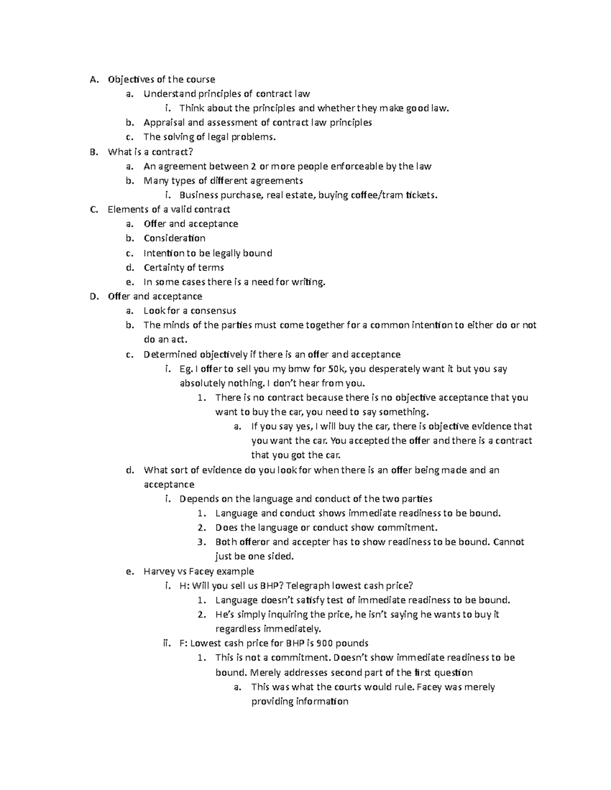 Offer and Acceptance - A. Objectives of the course a. Understand ...
