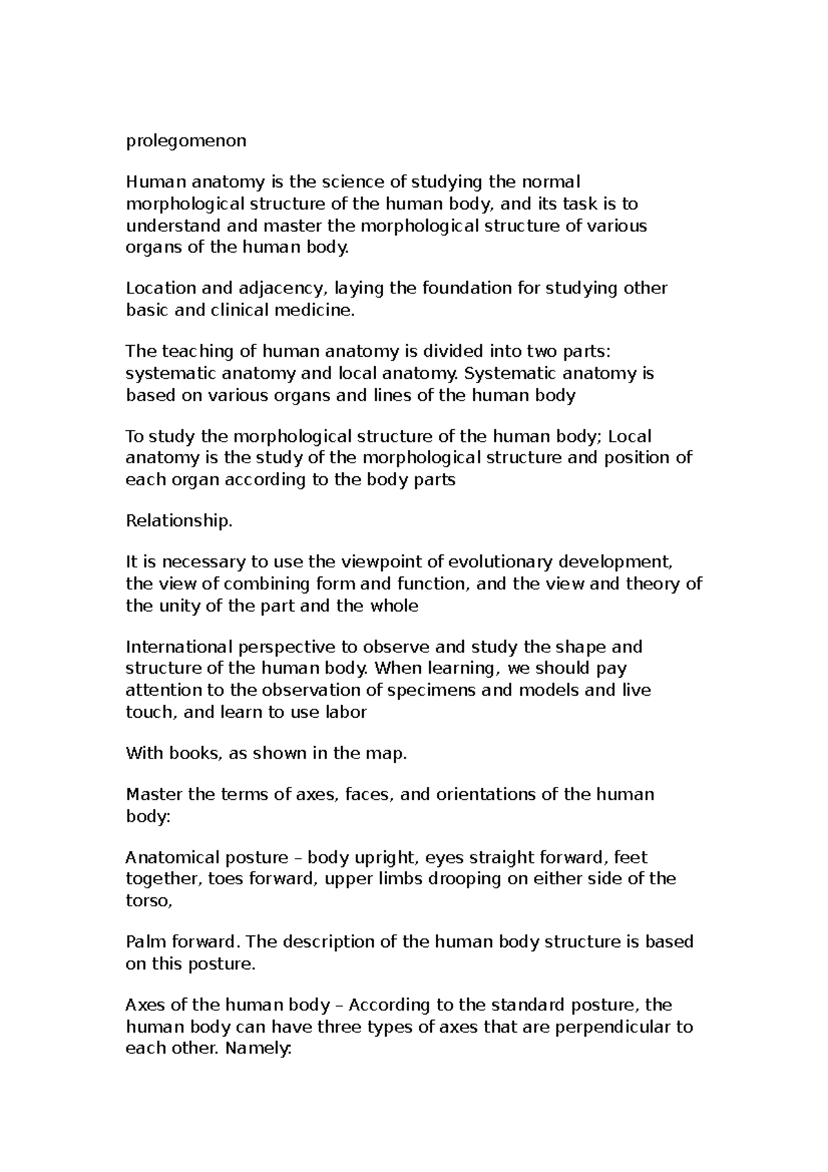 Prolegomenon - Summary of knowledge points - prolegomenon Human anatomy ...