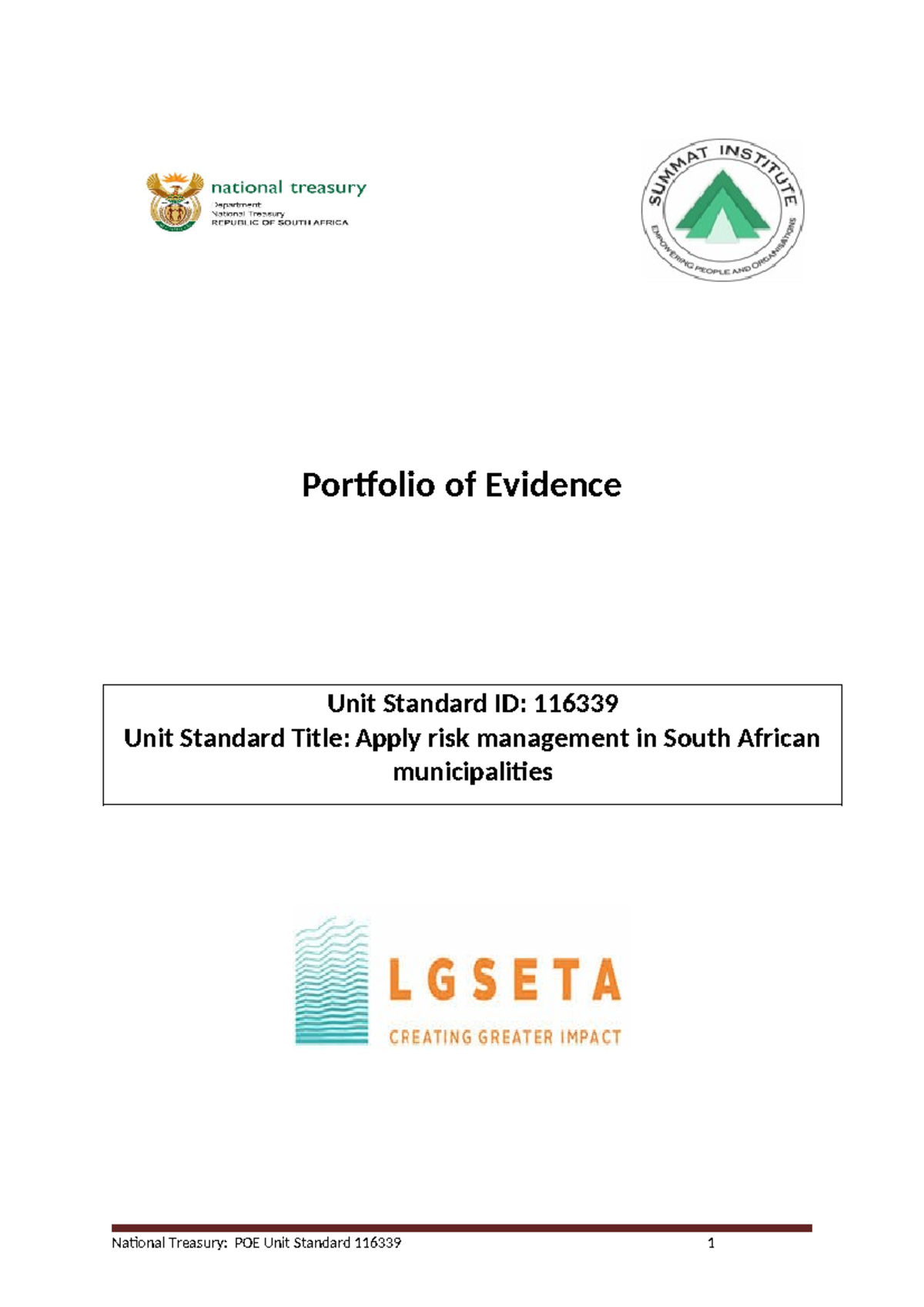 Porfolio of Evidence Guide US 116339 V1 - Portfolio of Evidence Unit ...