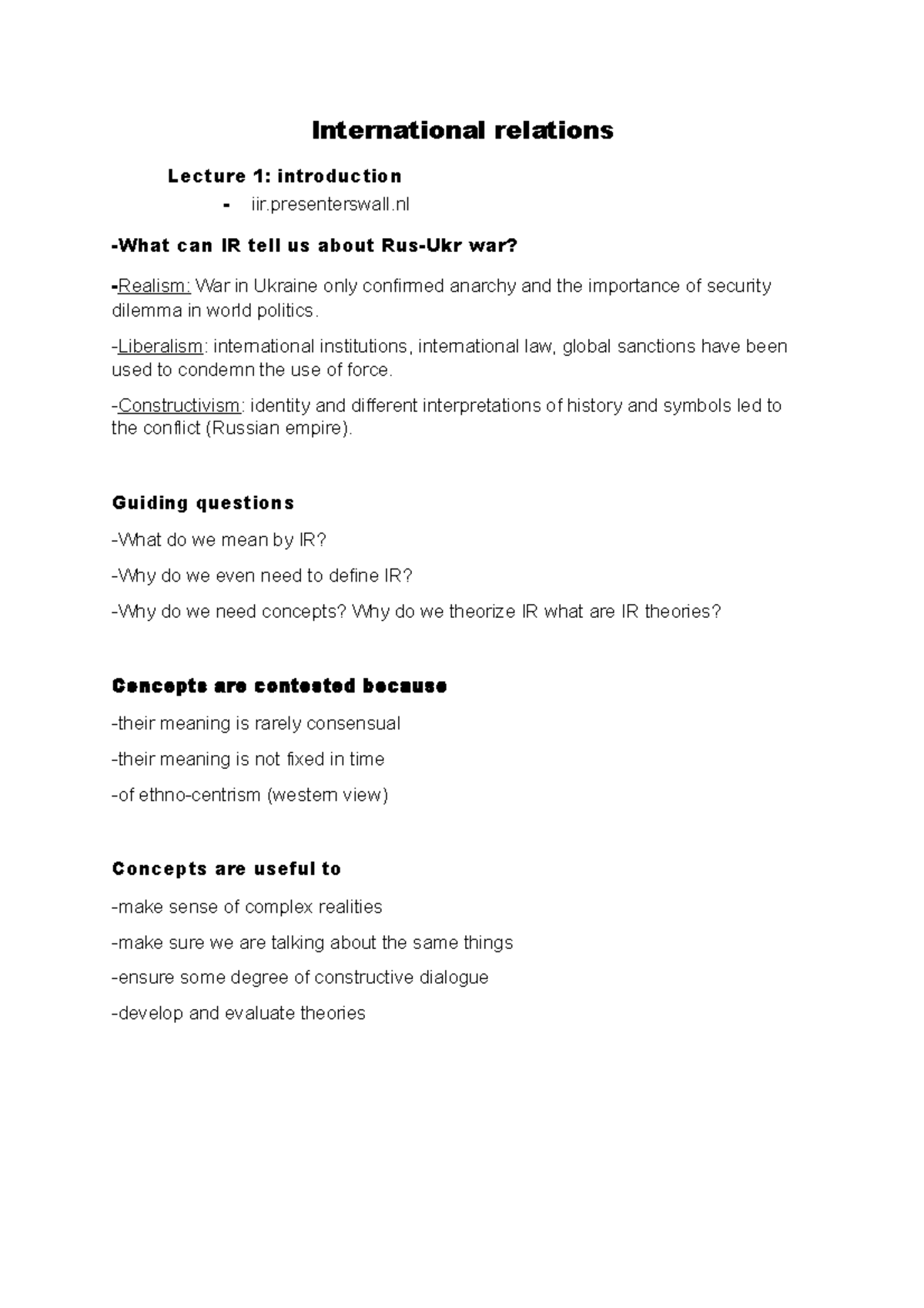 International relations v2 - International relations Lecture 1 ...