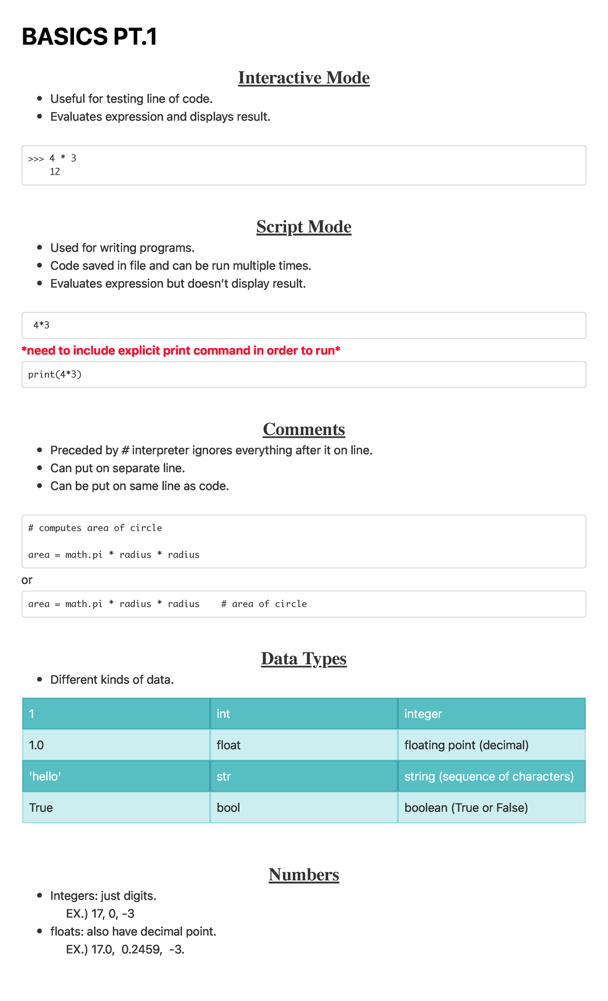 CSCI-Basics PT. 1 - B AS I C S P T. 1 Interactive Mode 4 * 3 12 Script ...