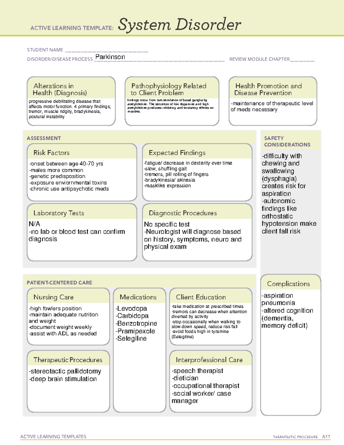 Active Learning Template System Disorder Parkinson Active Learning