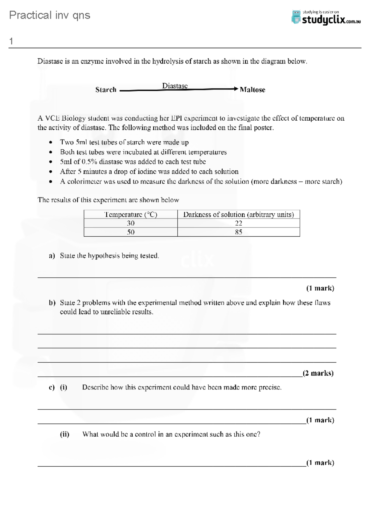 Practical inv qns - biology - BIO097 - Practical inv qns - Studocu