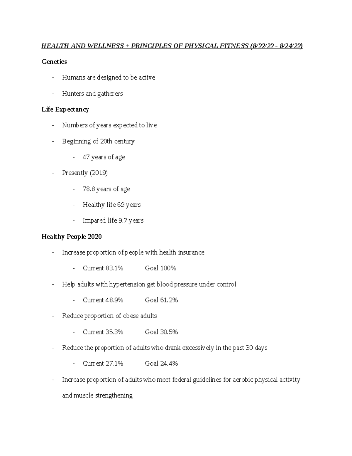Physical Fitness Notes FALL 2022 - HEALTH AND WELLNESS + PRINCIPLES OF ...