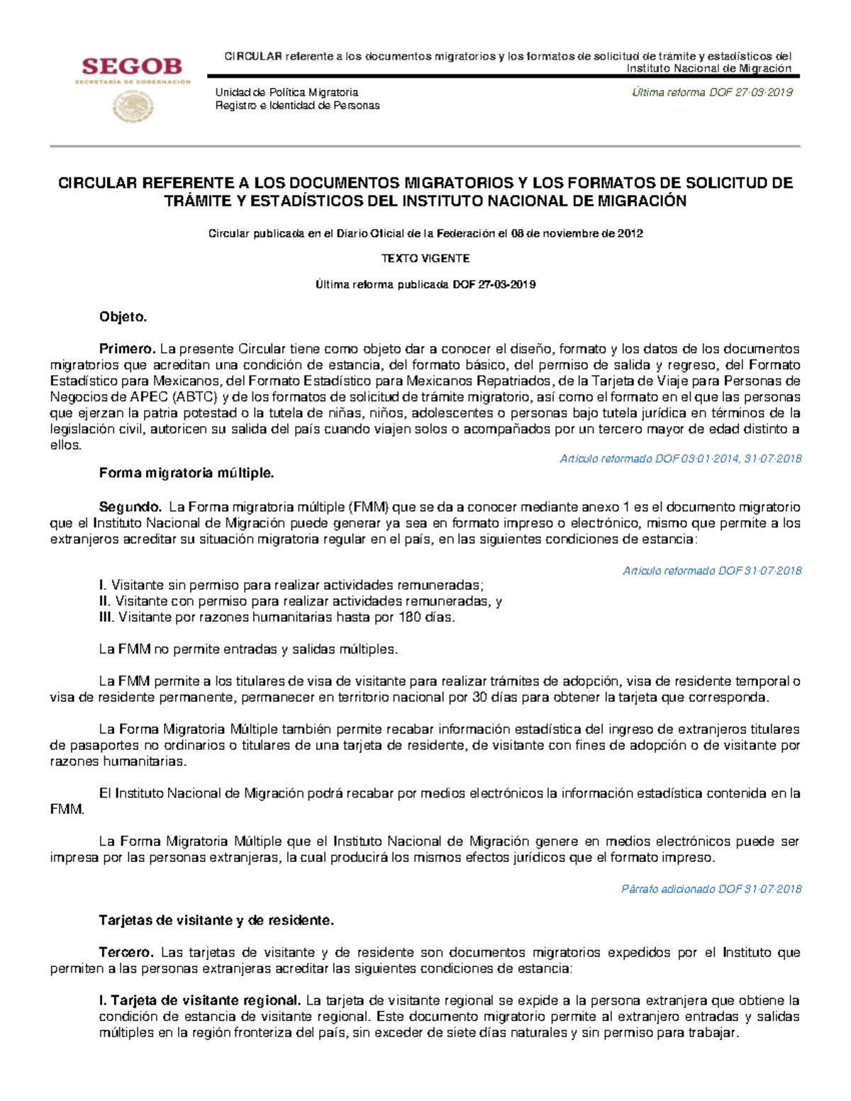 Circular doc migratorios y formatos INM int - Instituto Nacional de ...