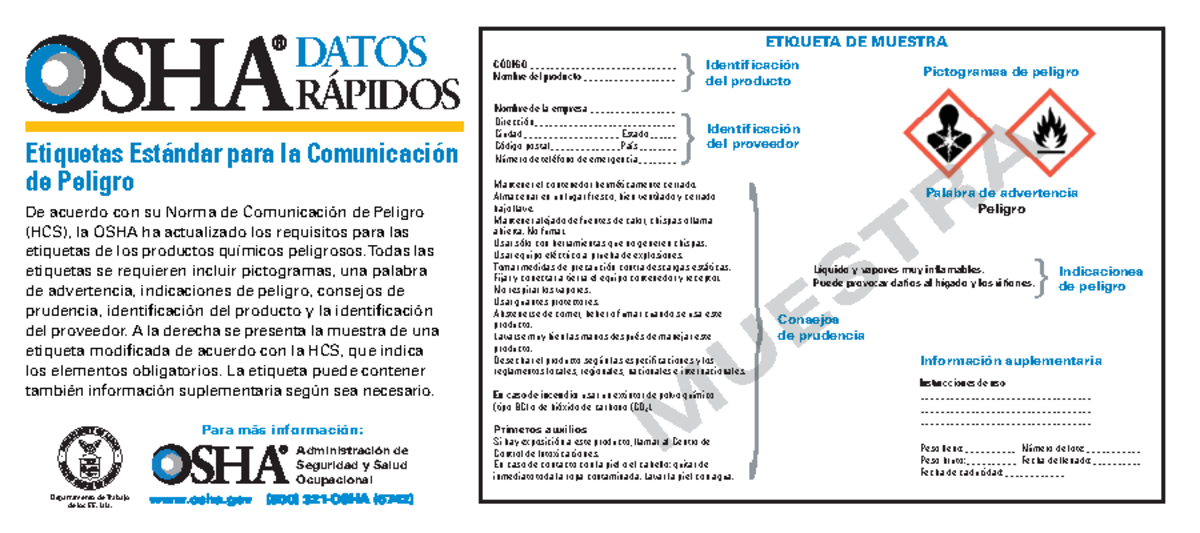 OSHA3492Quick Card Label-spanish - Identificación del producto Palabra ...