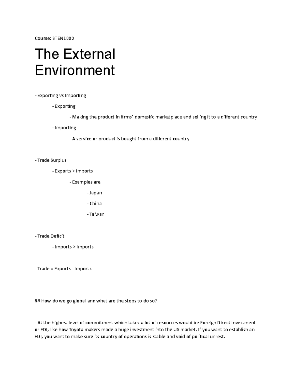 The External Environment - Course: STEN The External Environment ...