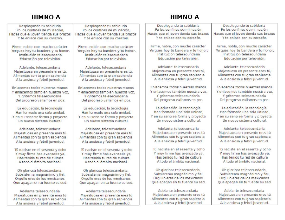 Himno A Telesecundaria - Historia de la verdad - HIMNO A HIMNO A - Studocu