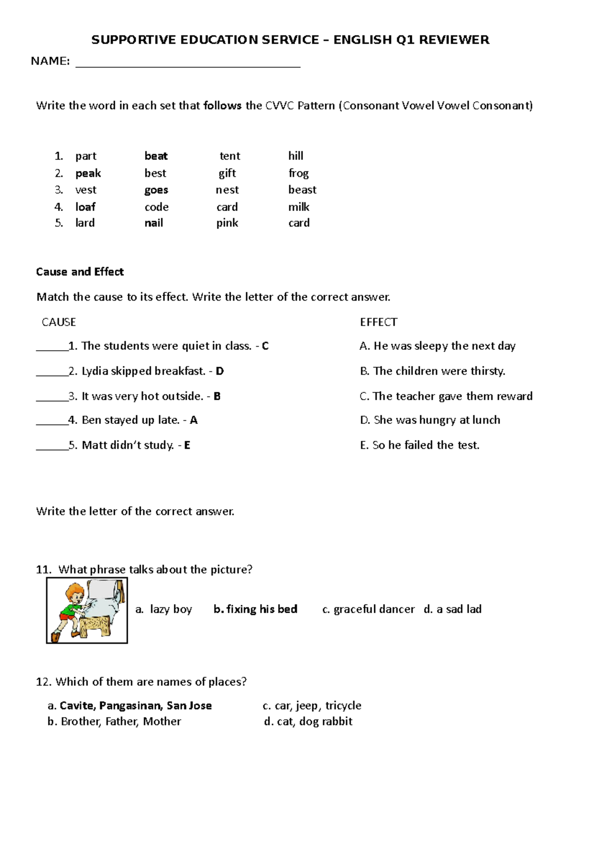 L2 English Q1 Reviewer - SUPPORTIVE EDUCATION SERVICE – ENGLISH Q1 ...