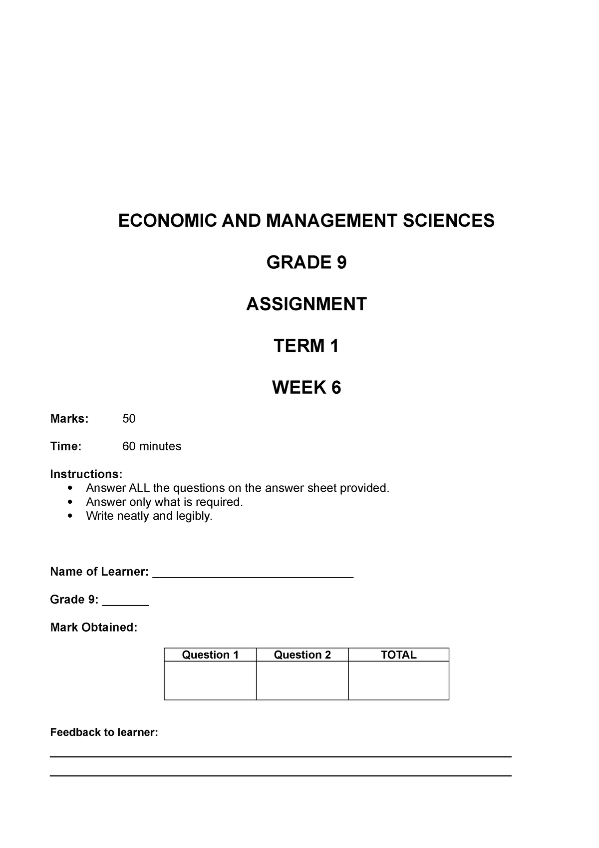 grade 9 assignment