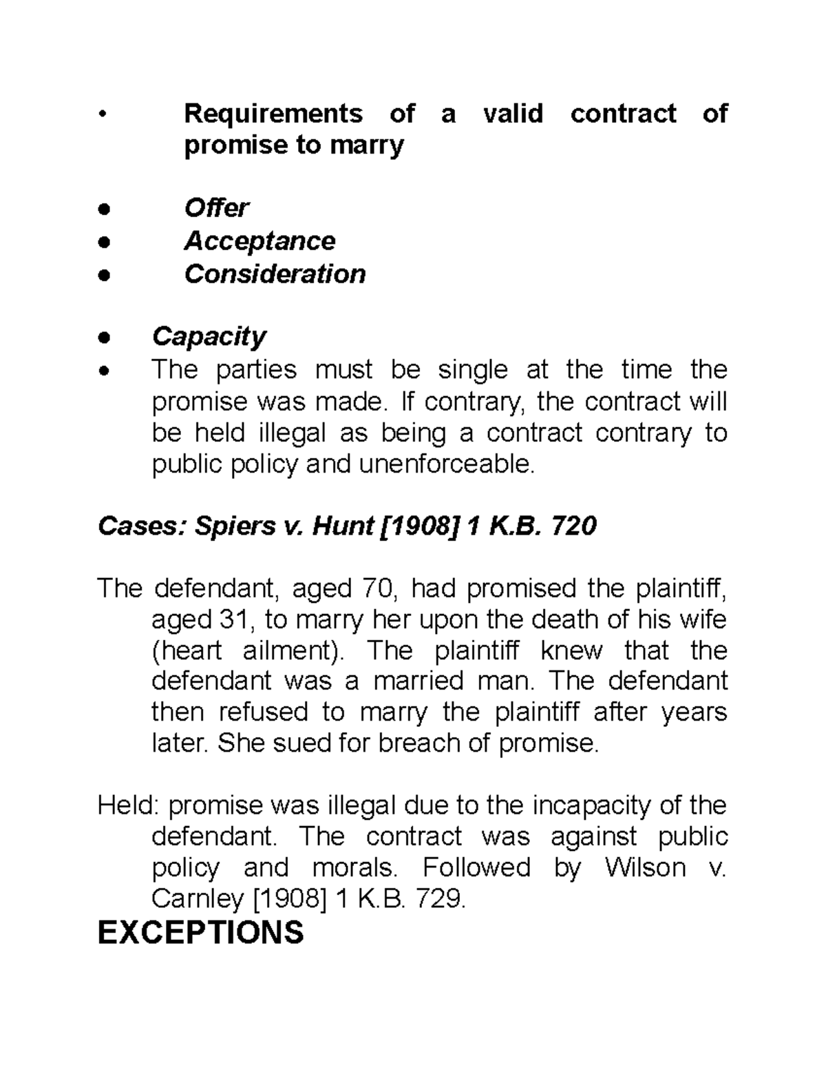 Chapter 1 - Requirements of a valid contract of promise to marry Offer ...