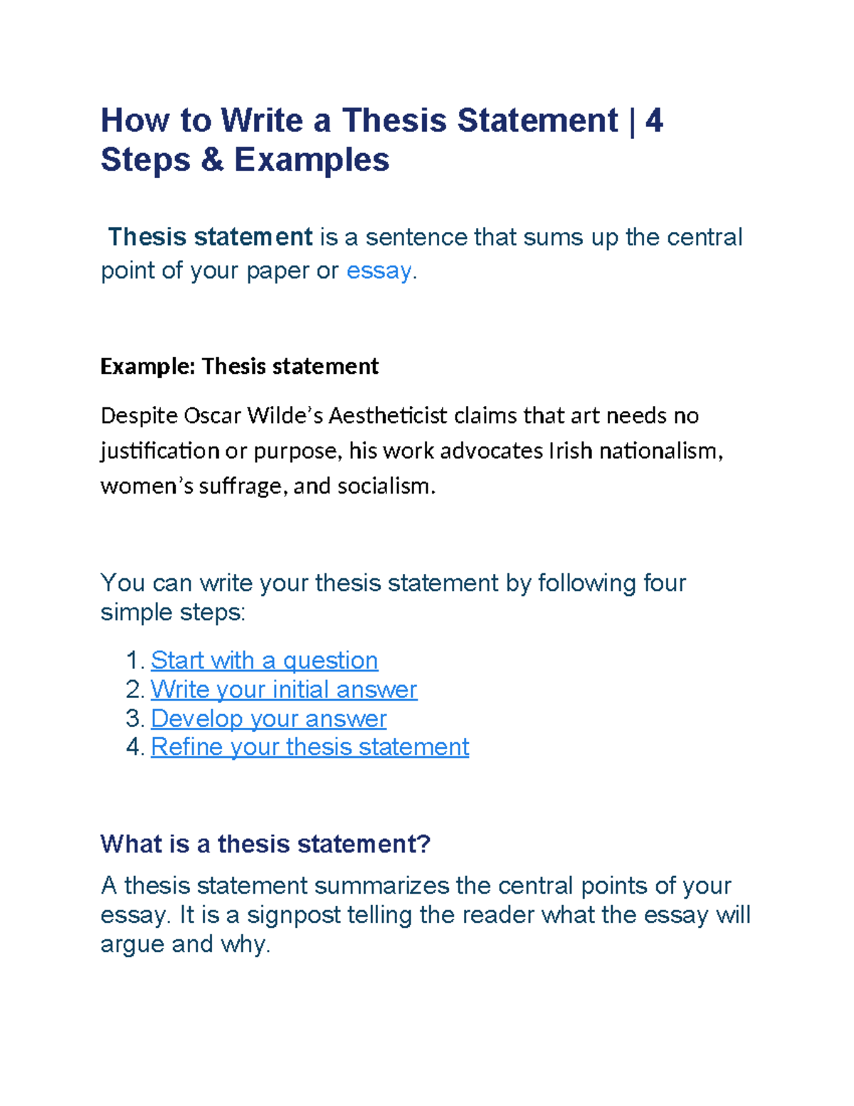 How to Write a Thesis Statement - Example: Thesis statement Despite ...