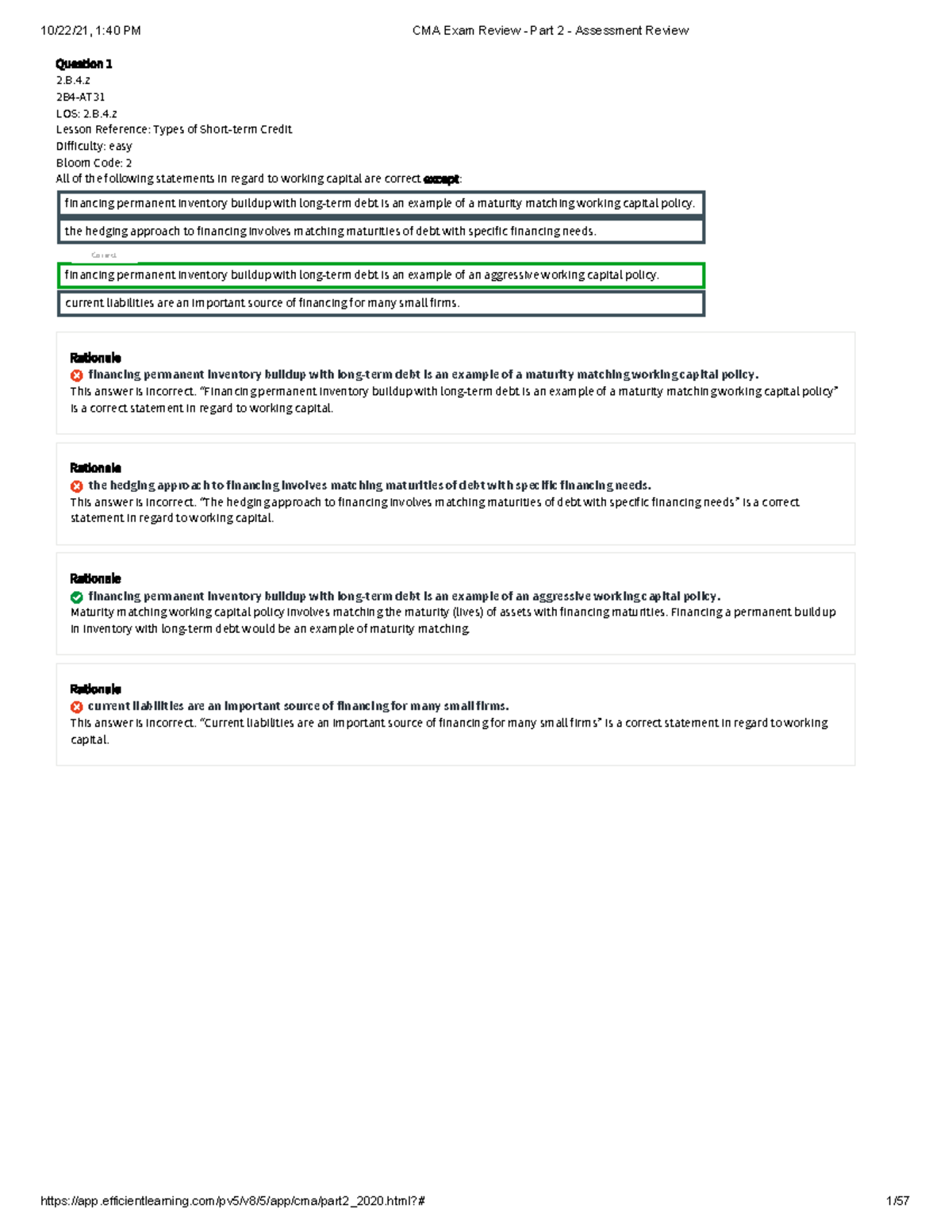 Part 2 Working Capital Management II Sol 31 Oct 2021 - Question 1 2.B.4 ...