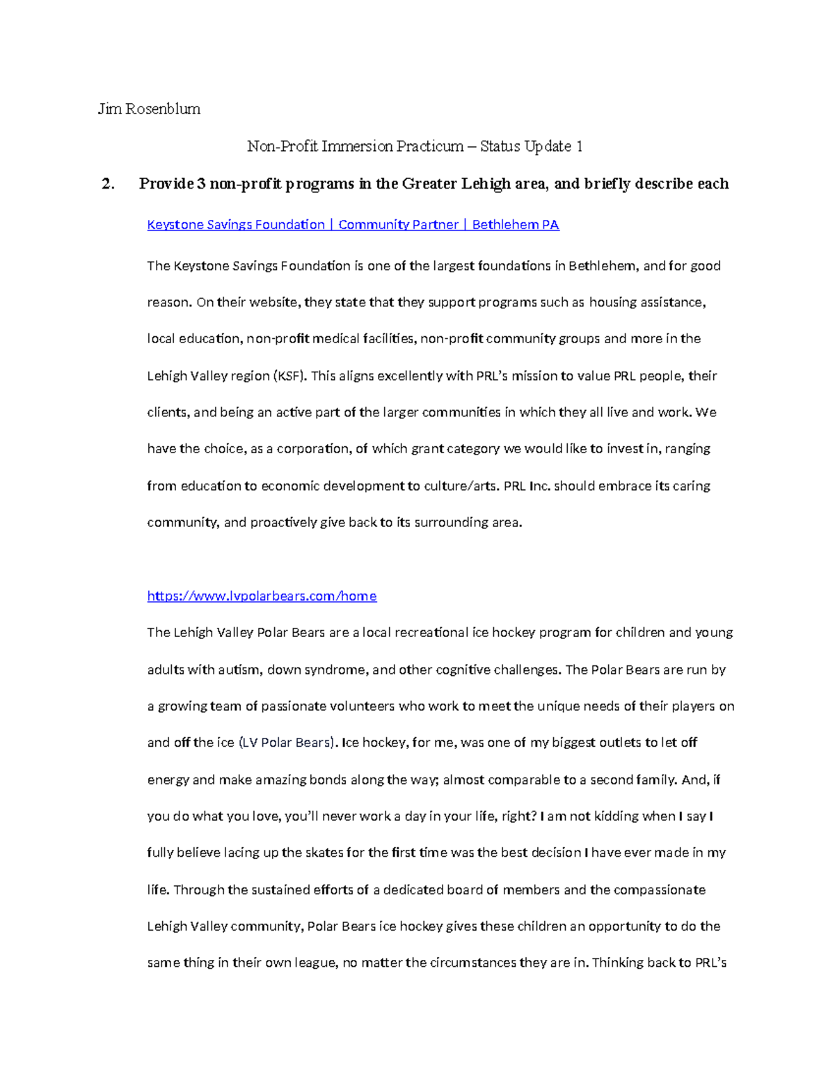 Brief Report on NPO Status Update 1 - Jim Rosenblum Non-Profit ...