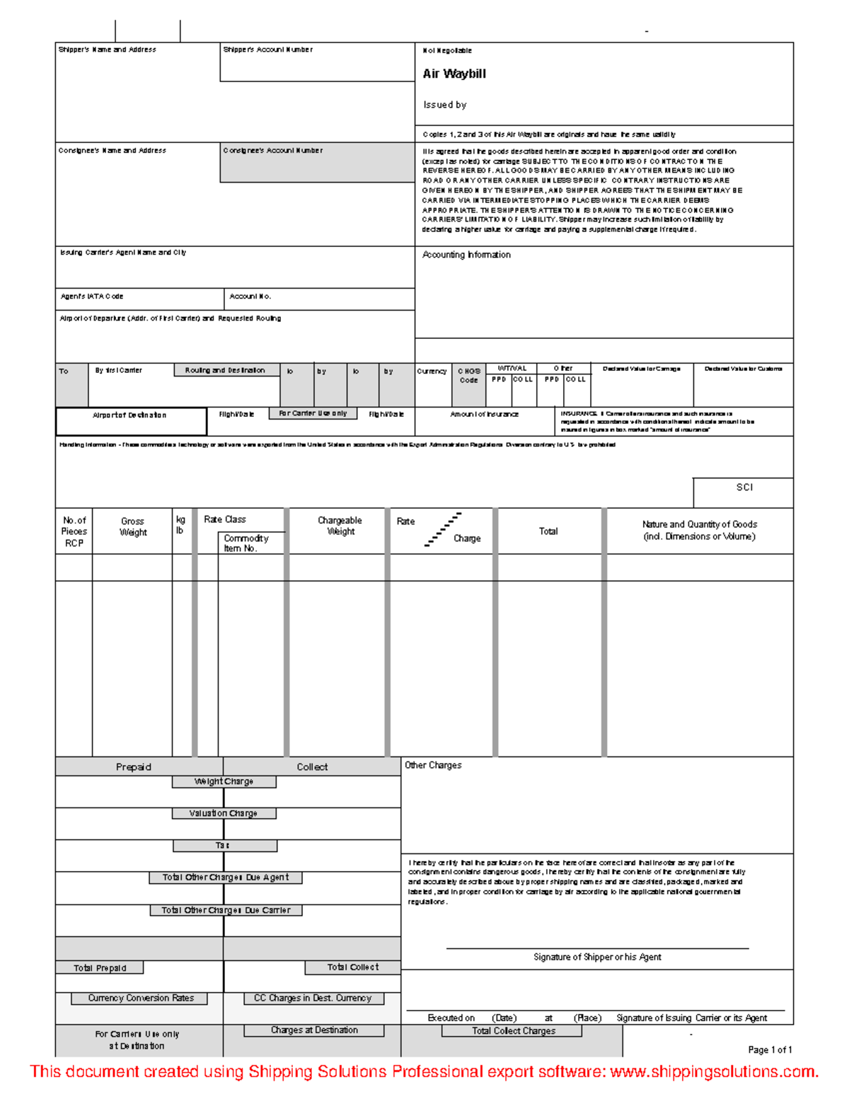 Air Waybill - study material - Shipper's Name and Address Shipper's ...