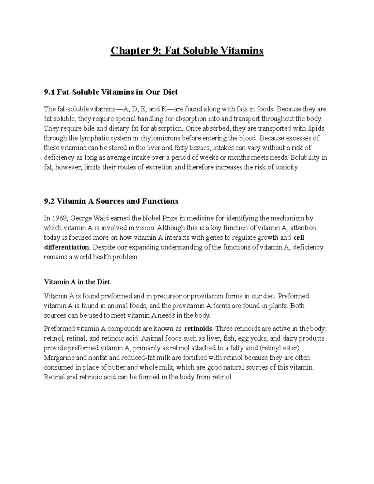 Chapter 9 Fat Soluble Vitamins - Chapter 9: Fat Soluble Vitamins 9 Fat ...