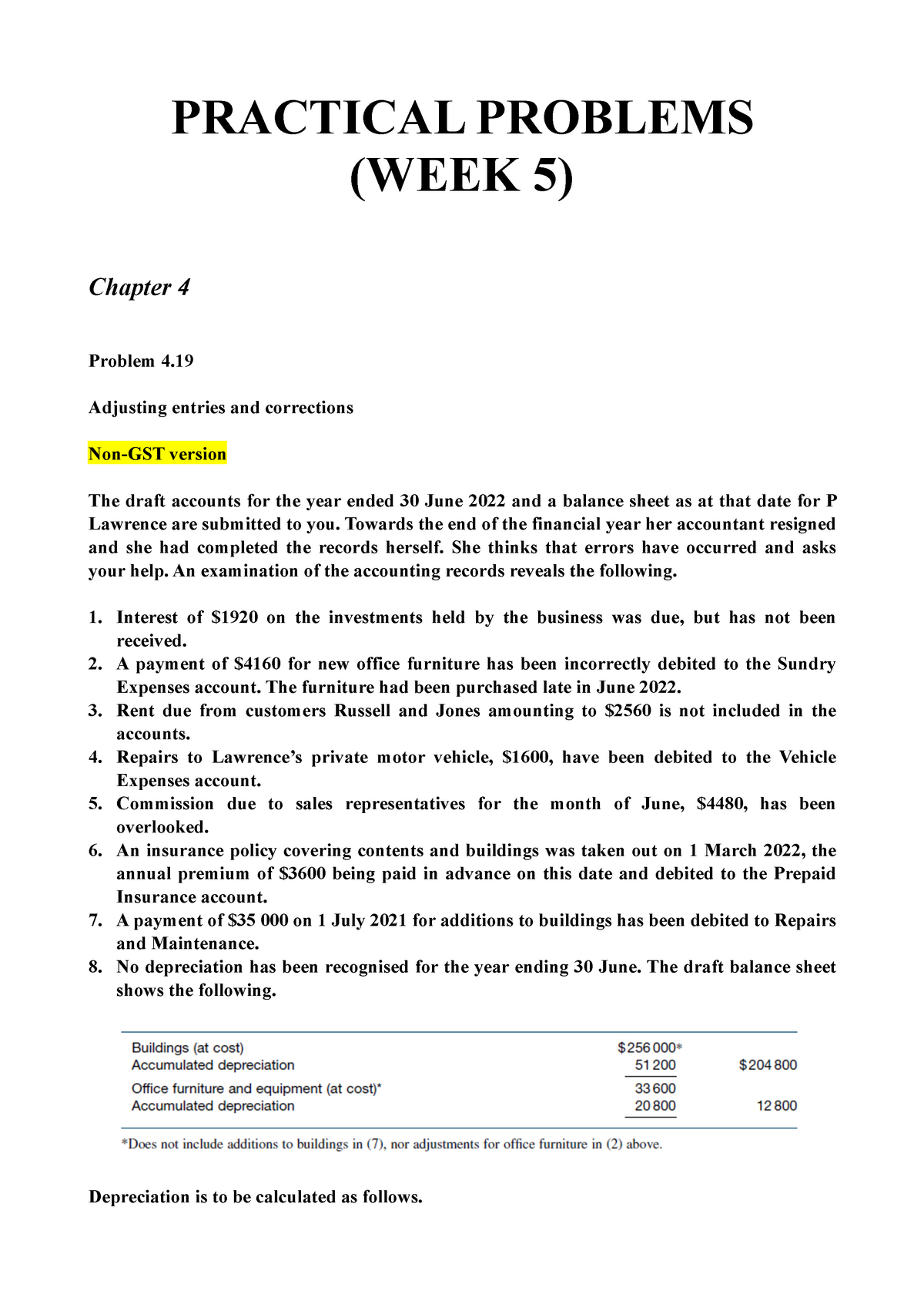 ACCT1101 W5 Practical Problems - PRACTICAL PROBLEMS (WEEK 5) Chapter 4 ...