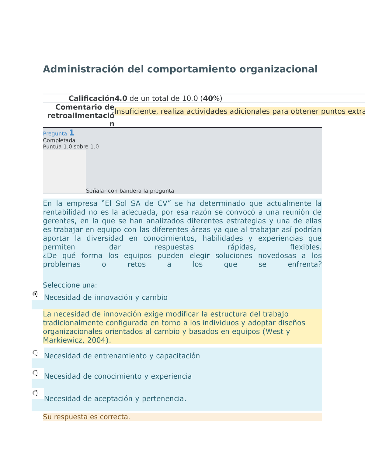 Administraci N Del Comportamiento Organizacional Autocalificable