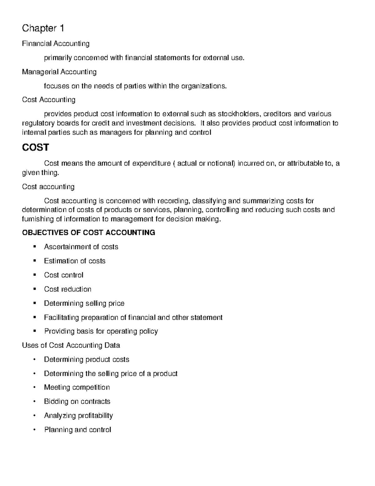 Cost-acctg - Manufacturing Cost concepts - Chapter 1 Financial ...