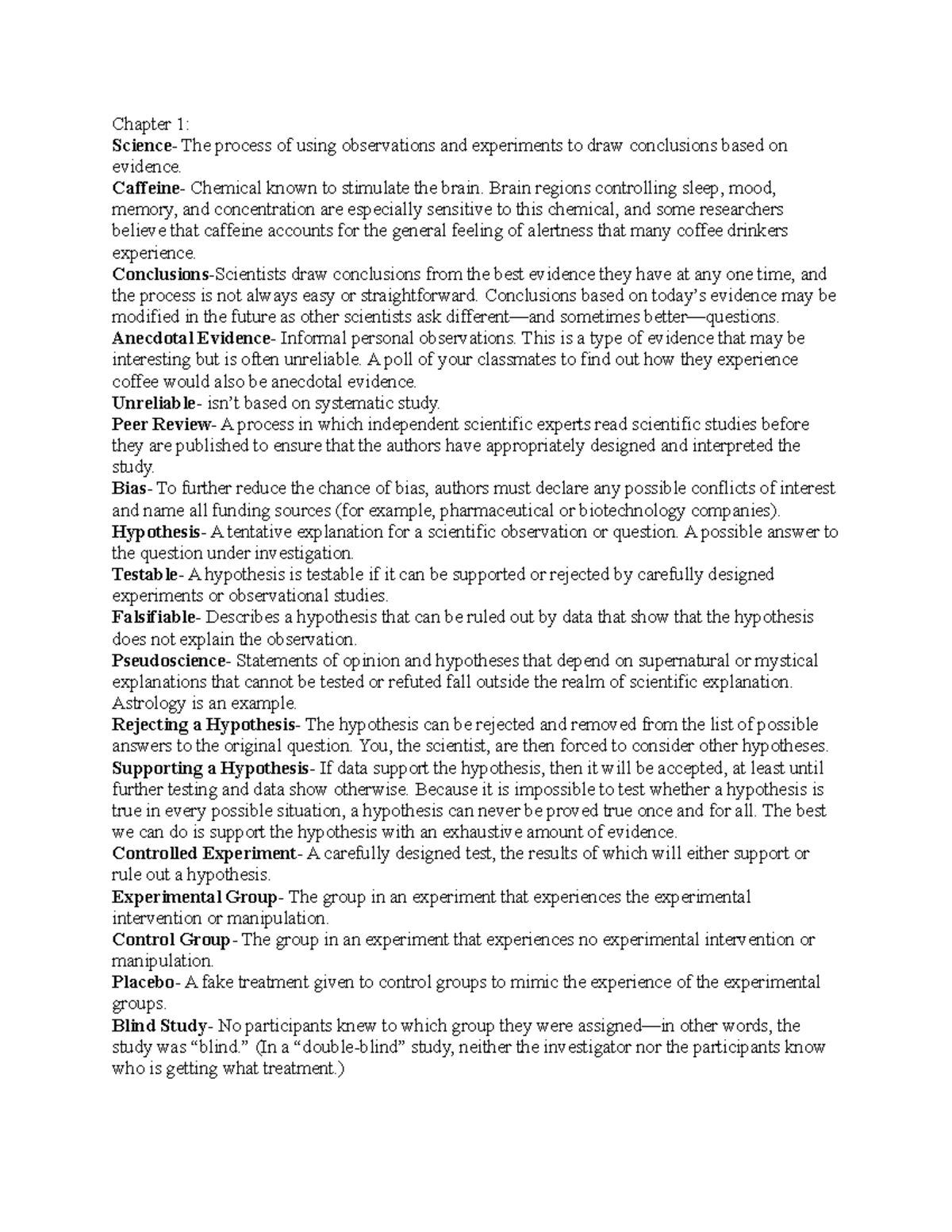 Exam 1 study guide - Chapter 1: The process of using observations and ...