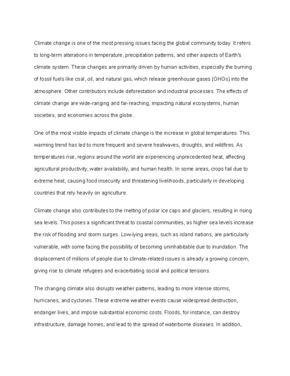 Climate change is one of the most pressing issues facing the global ...