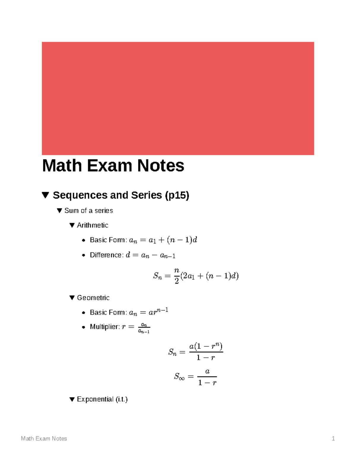 Math Exam Notes - Summary Engineering Mathematics and Technical ...