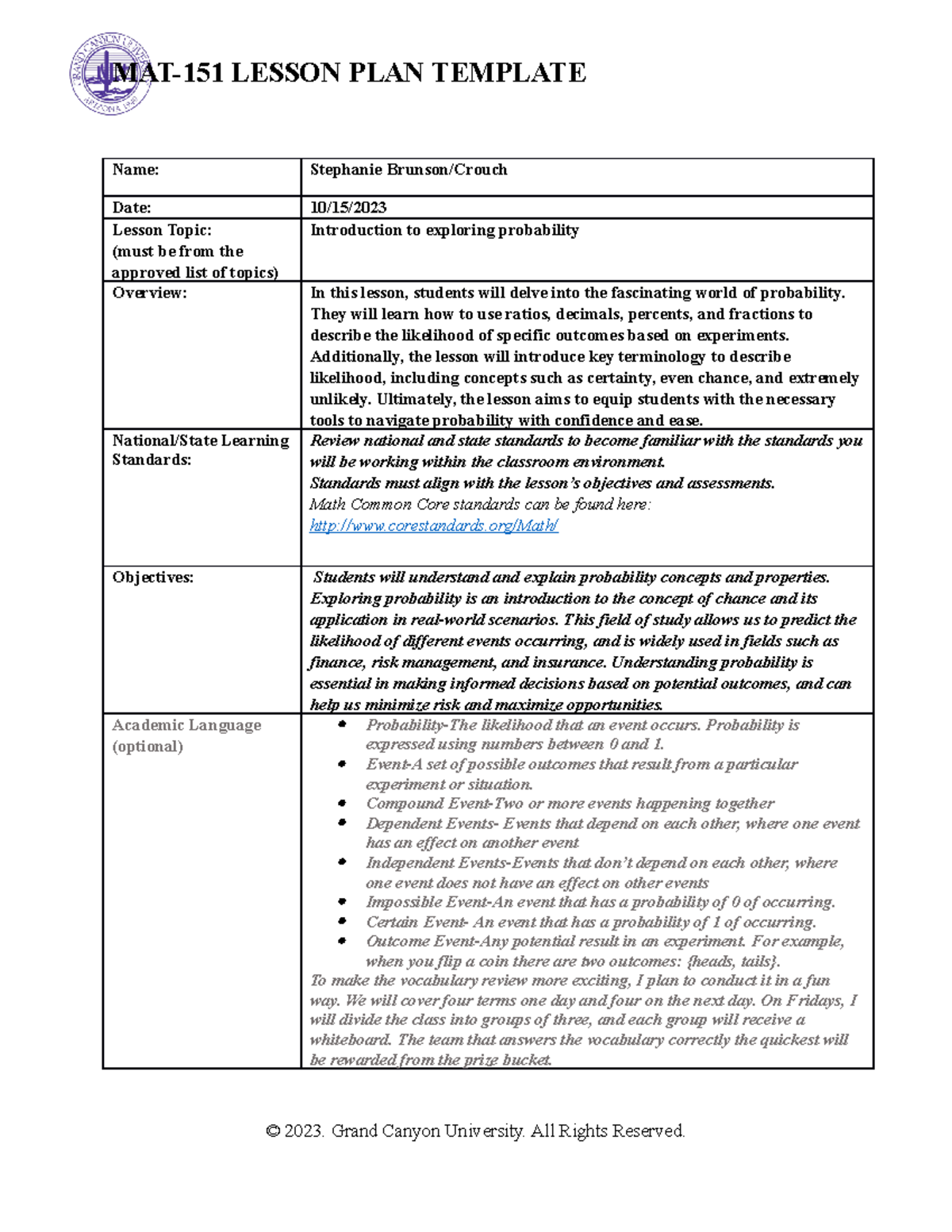 MAT-151 Lesson Plan Template - MAT-151 LESSON PLAN TEMPLATE Name ...