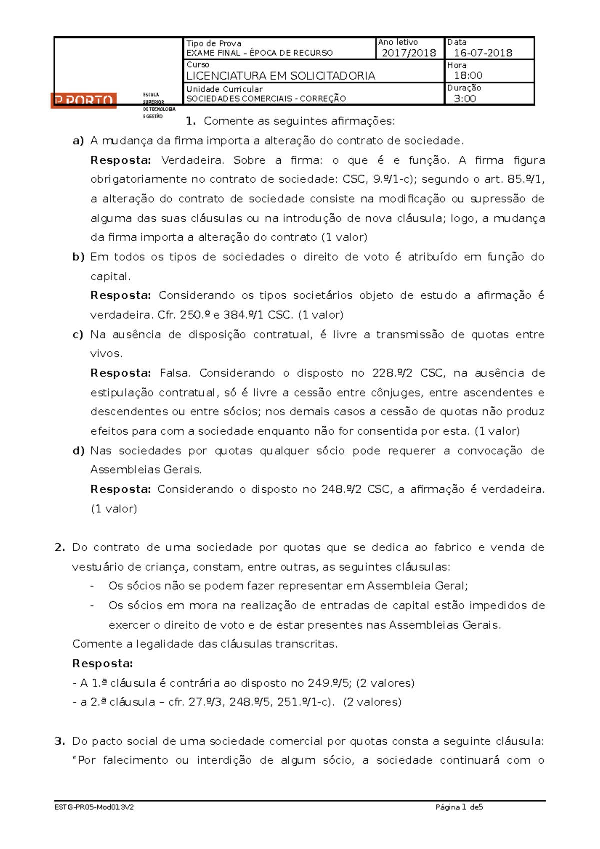 Correçao Exame Recurso Tipo De Prova Exame Final Época De Recurso