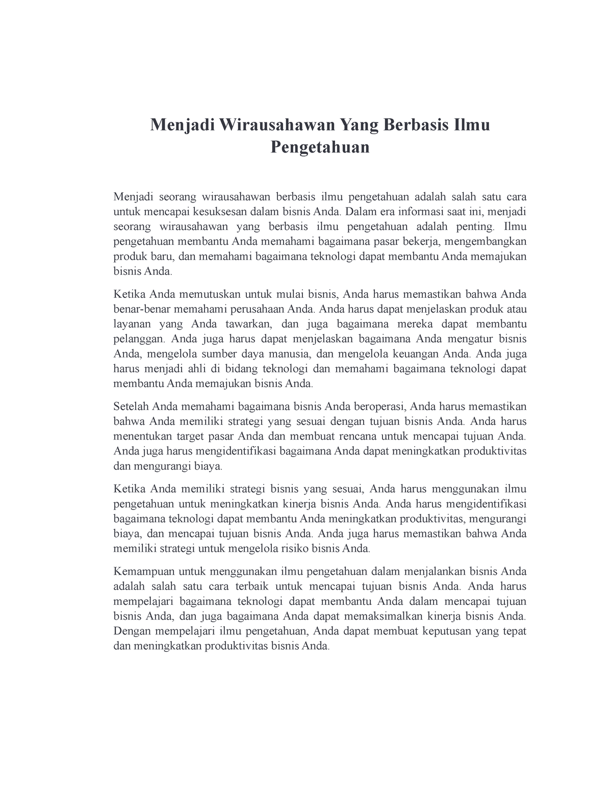 Menjadi Wirausahawan Yang Berbasis Ilmu Pengetahuan - Menjadi ...