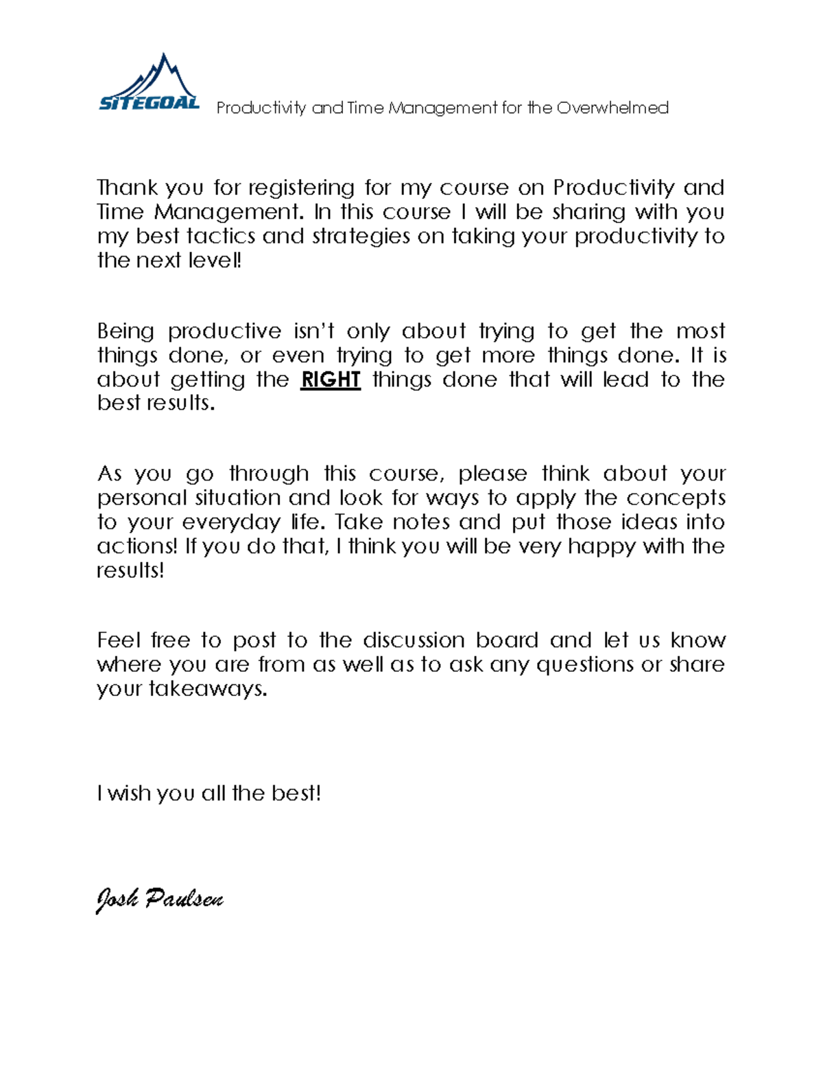 Welcome+Message - adfaf - Productivity and Time Management for the ...