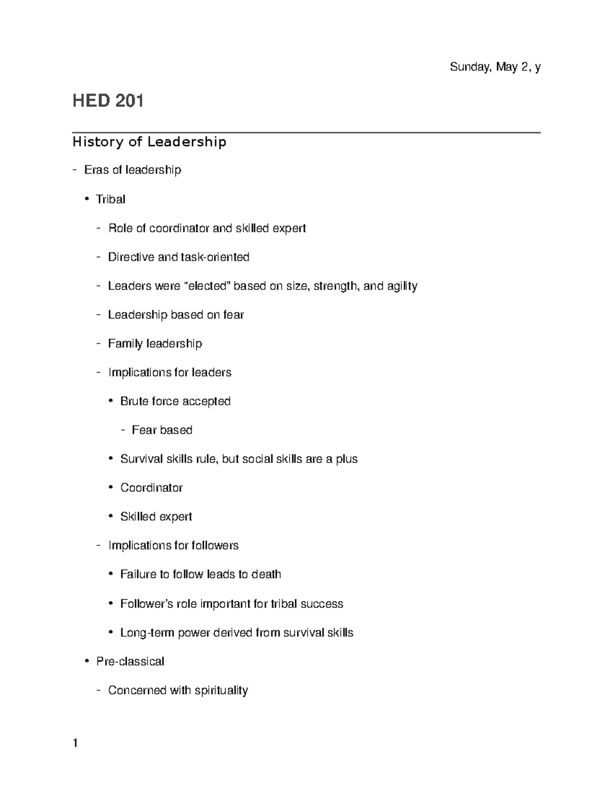 2 - History of Leadership - Friday, May 3, y HED 201 History of